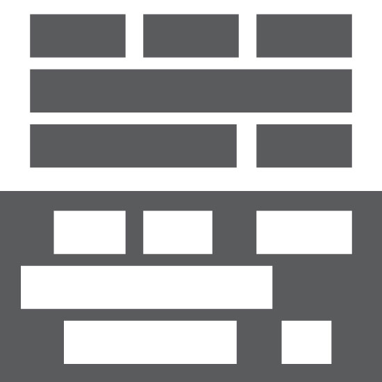 The same rectangles arranged with and without consistent alignment